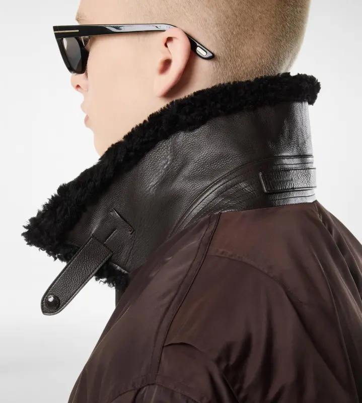NYLON SHEARLING COLLAR FLIGHT BOMBER BROWN online